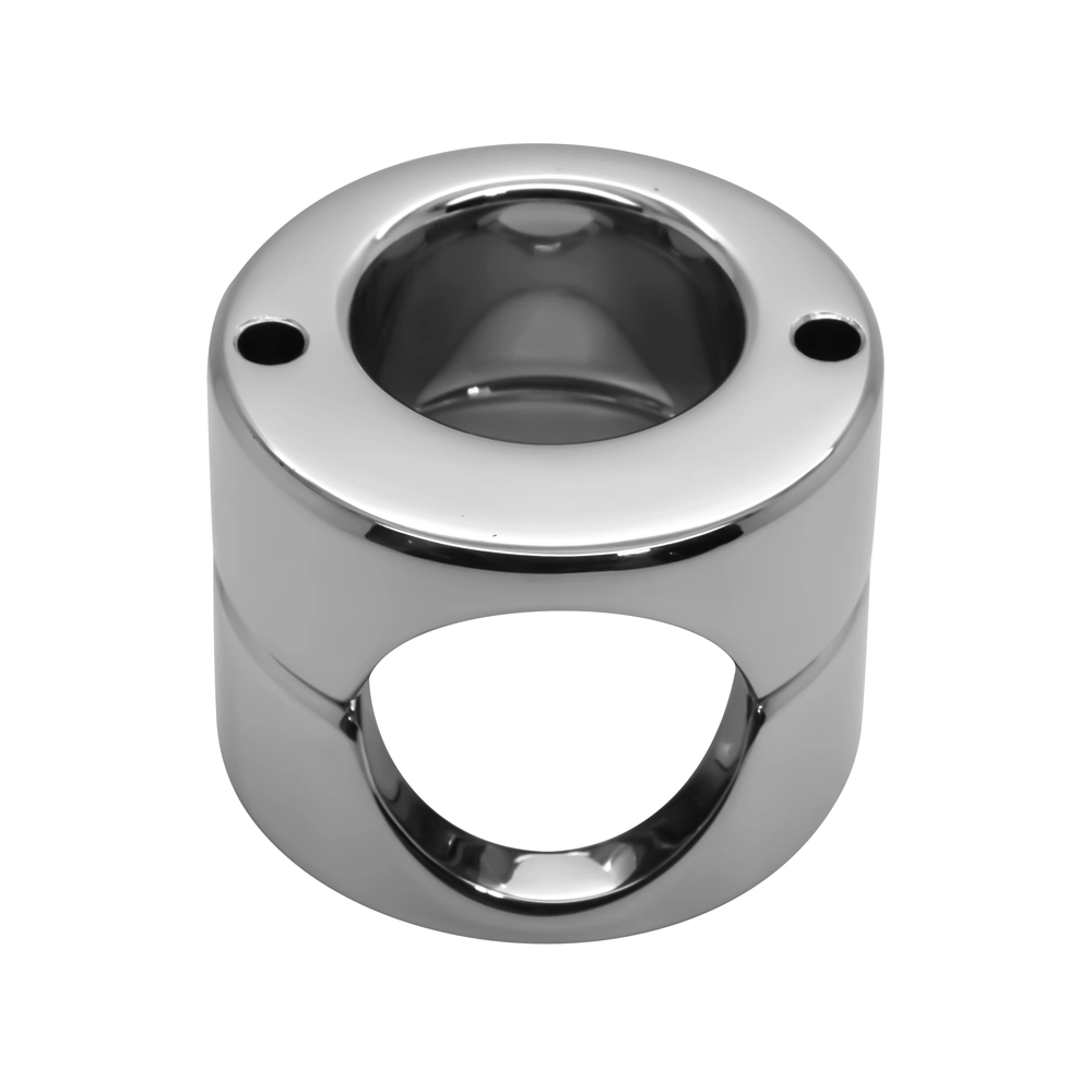 A heavy-duty 1lb 7oz metal ball stretcher weight showing the precise 32mm and 45mm openings for a secure, weighted fit during long-term wear.